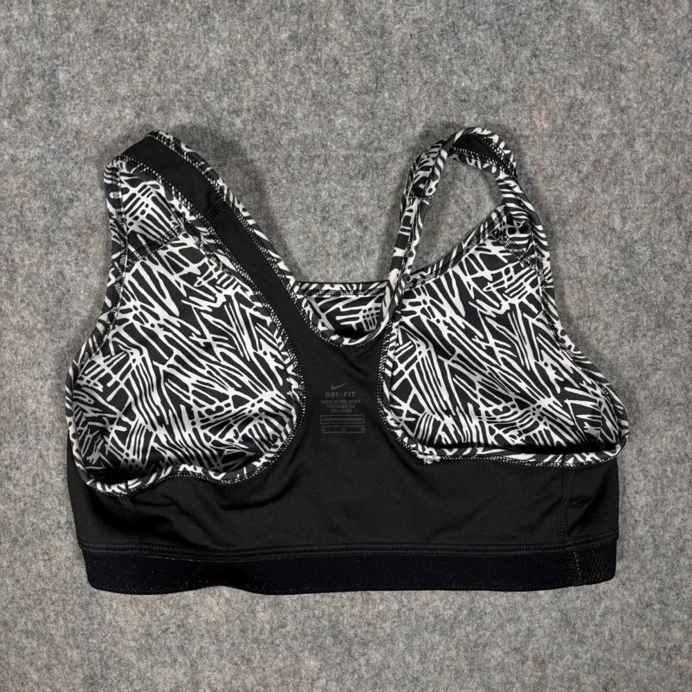 Nike Pro Sports Bra Womens Medium Black White Abstract Print Dri-FIT Racerback